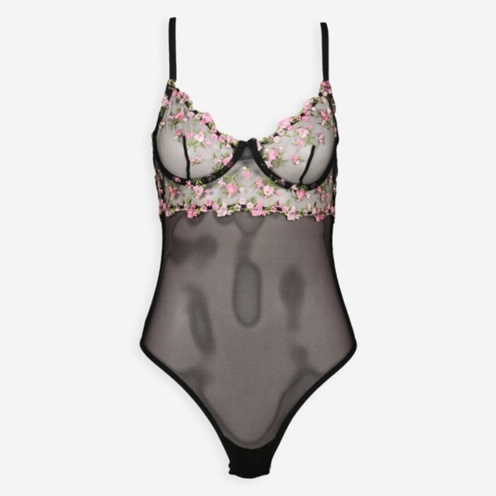 NWT Bed Of Roses Floral Embroidered Teddy Size L Lace Cami Bodysuit